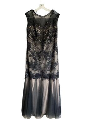 Cachet Black Embellished Sheer Overlay Maxi Dress